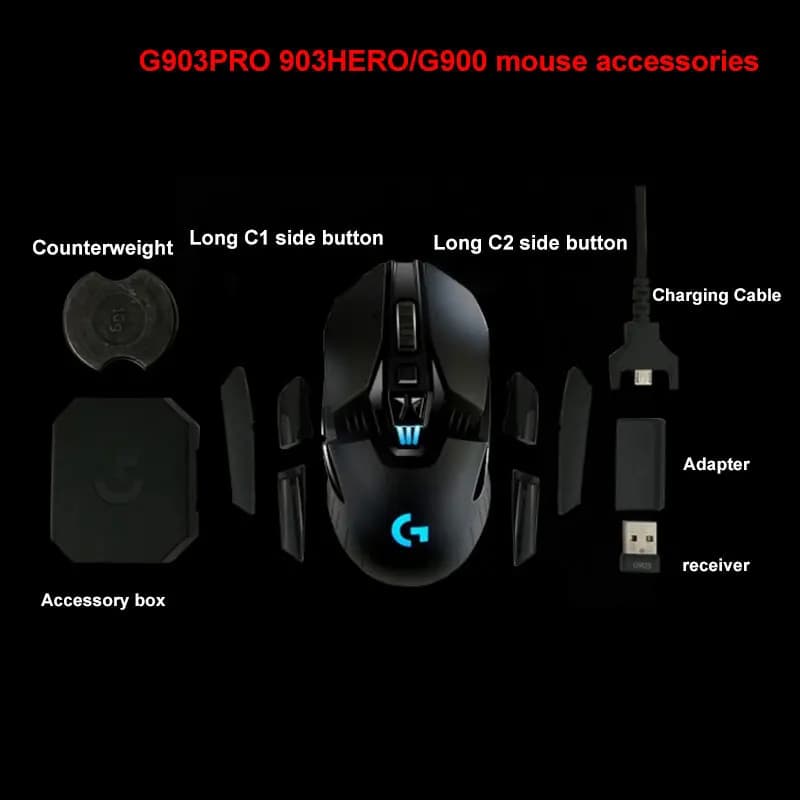 Accessoires d'origine pour souris G903/G403/G900: récepteur de poids, clé latérale, câble de chargem