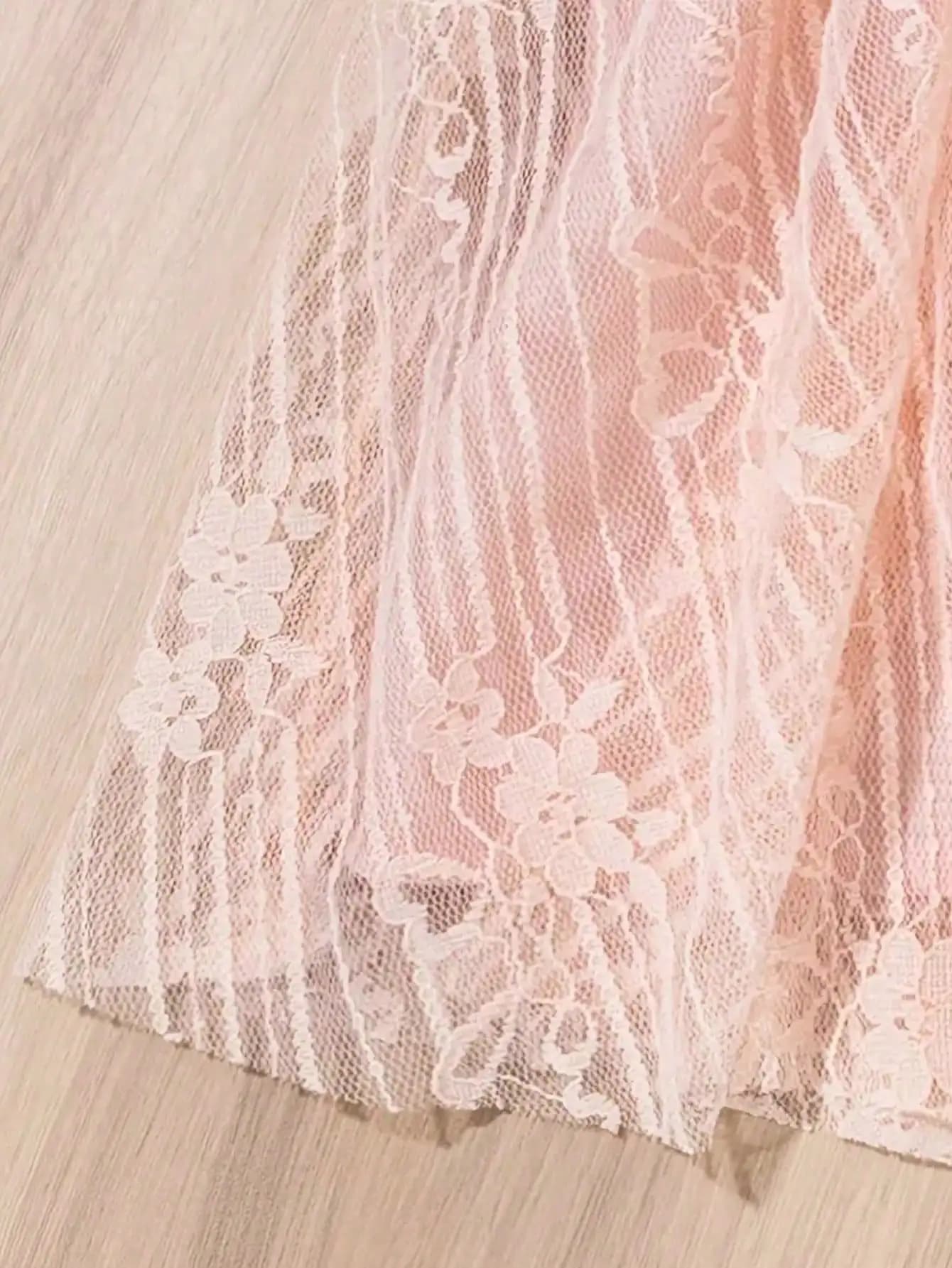 Robe de princesse en dentelle de style coréen, couleur unie, légèrement élastique, coupe ajustée pou