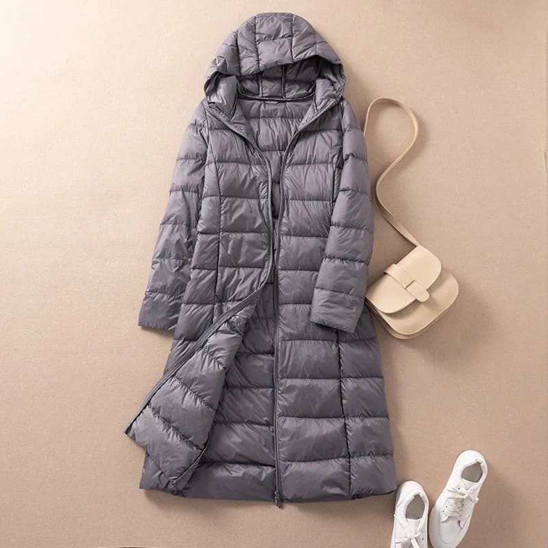 Parka longue à capuche en duvet de canard blanc pour femme, manteau chaud et léger, veste coupe-vent
