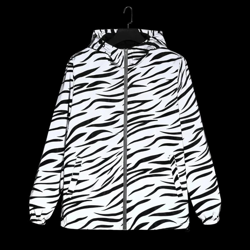Vestes réfléchissantes imprimées zèbre pour hommes, Hip Hop, à capuche, mode, coupe-vent, lumineux, 