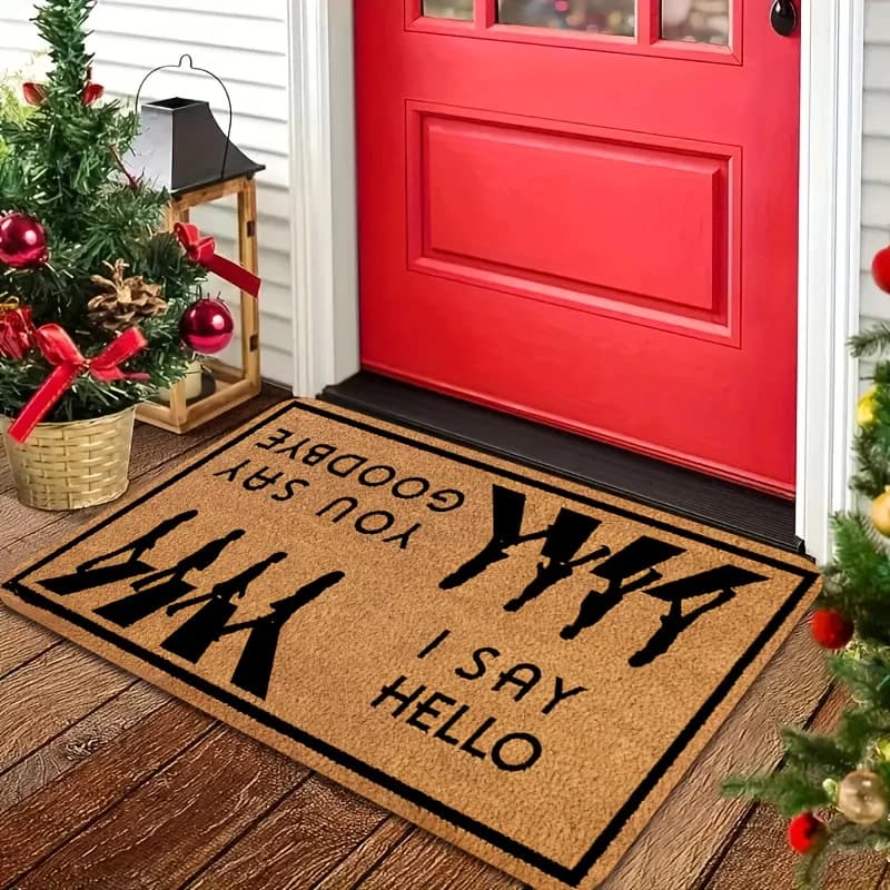 1 tapis de porte de bienvenue avec dossier antidérapant – Design "I Say Hello, You Say Goodbye", tap