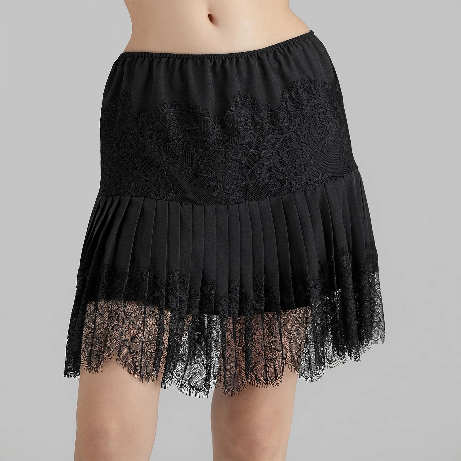 Mode femme couleur unie Mini jupes taille moyenne jupes en dentelle plissée printemps été jupes cour
