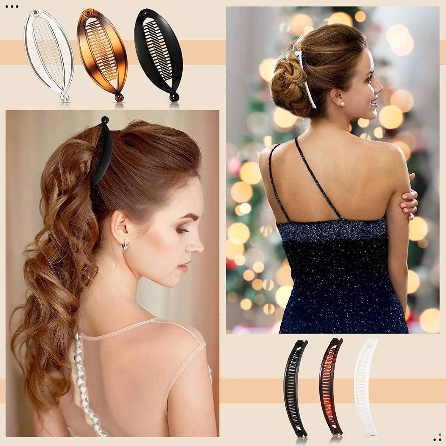 12 pièces pinces à cheveux banane peignes classiques grand Double peigne pince à cheveux queue de po