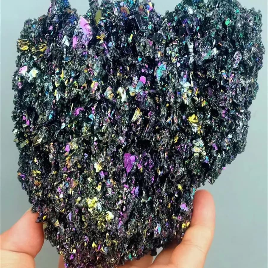Spécimen de pierre naturelle de carborundum coloré, carbure de silicium, cristal de Quartz noir, éch