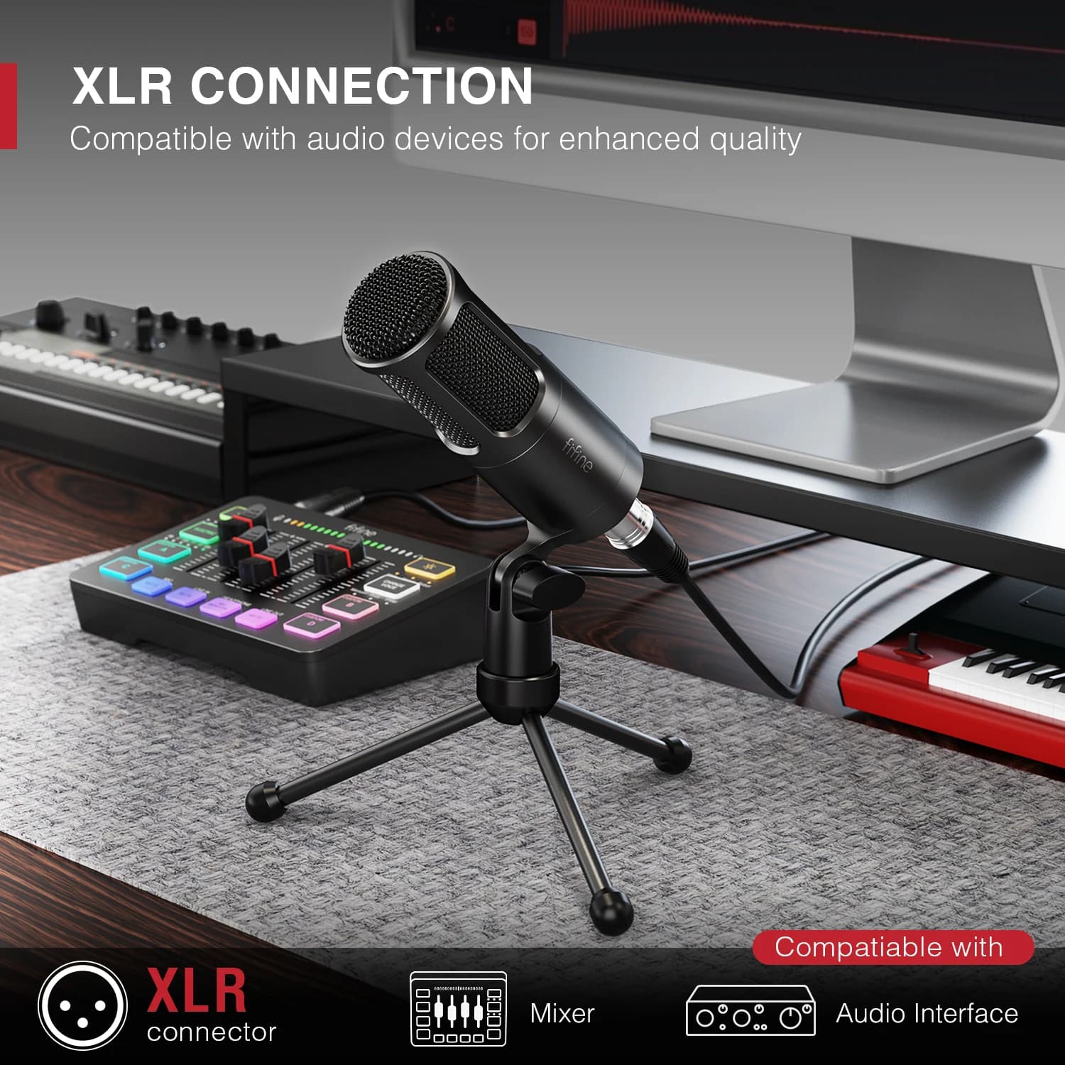 Microphone dynamique FIFINE XLR, micro de Podcast vocal avec motif cardioïde, micro en métal pour le