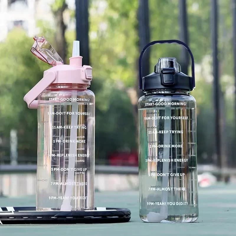 Bouilloire en plastique de 2 litres, grande bouteille d'eau de voyage Portable avec paille, tasse de