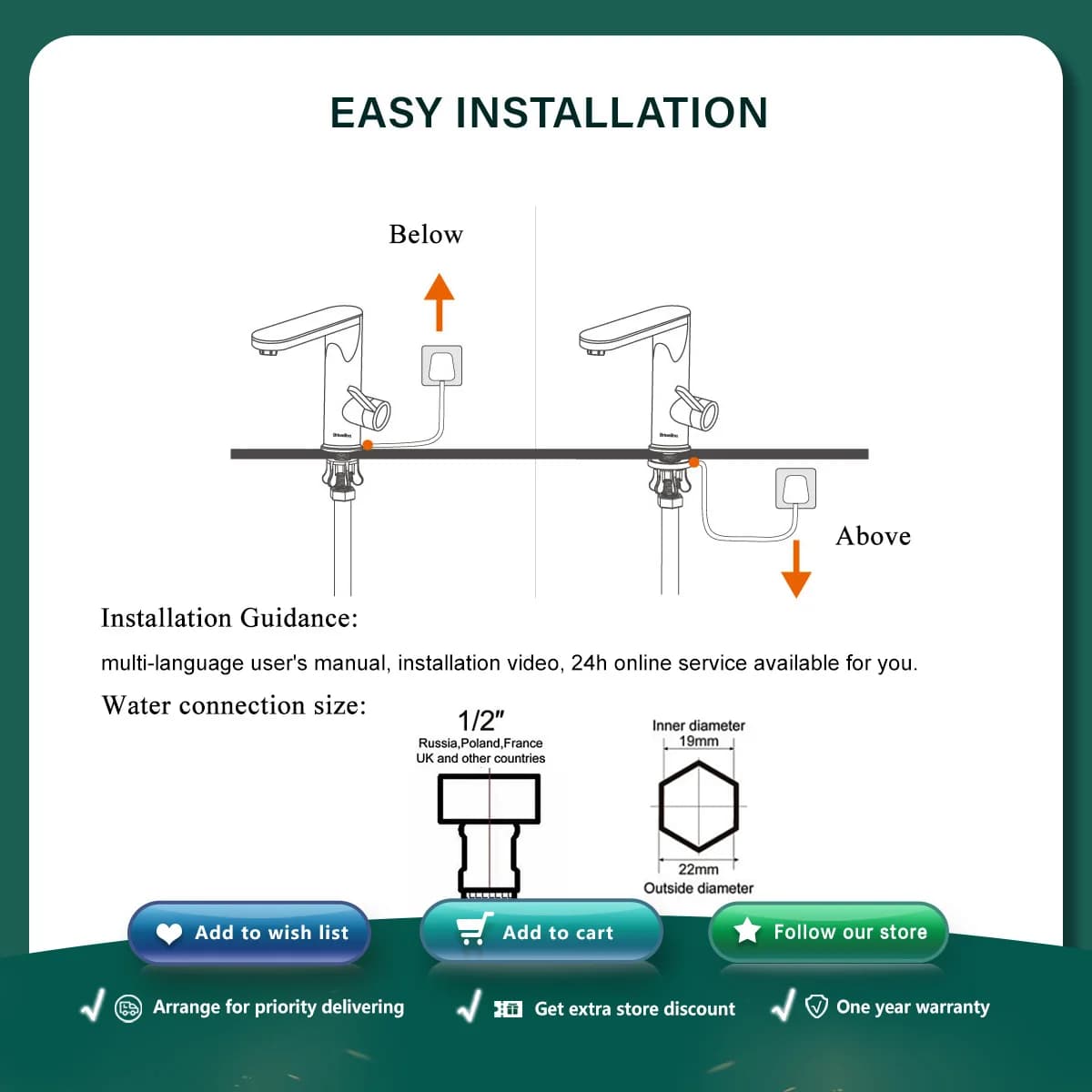 Briwellna chauffe-eau électrique robinet d'eau chaude 2 en 1 robinet de lavabo Geyser sans réservoir