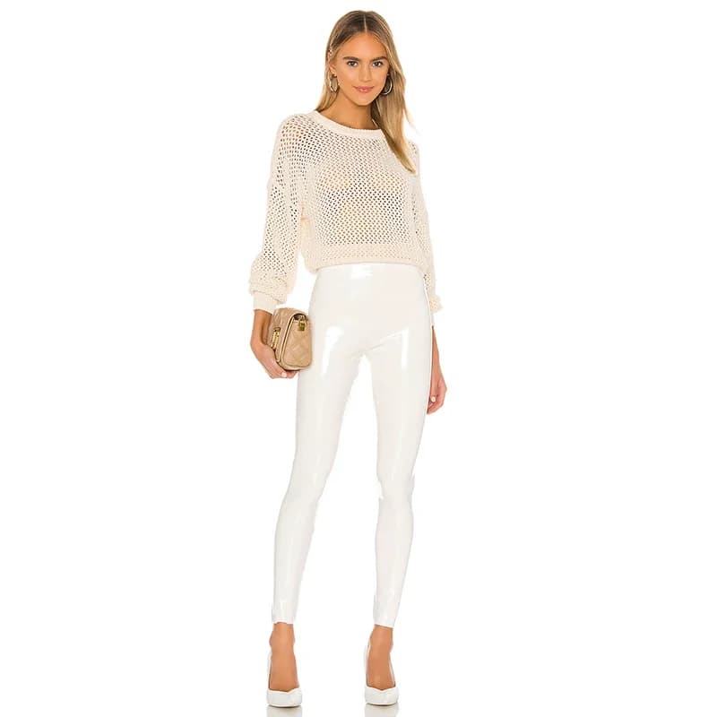 Femmes brillant en cuir PU blanc PVC pantalon mince 4XL Sexy Leggings Latex extensible taille haute 