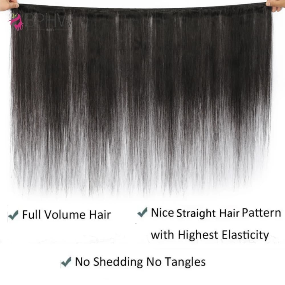 Cheveux Humains Lisses 3 Paquets avec Fermeture Frontale en Dentelle HD Transparente 13x4 4x4, Paque