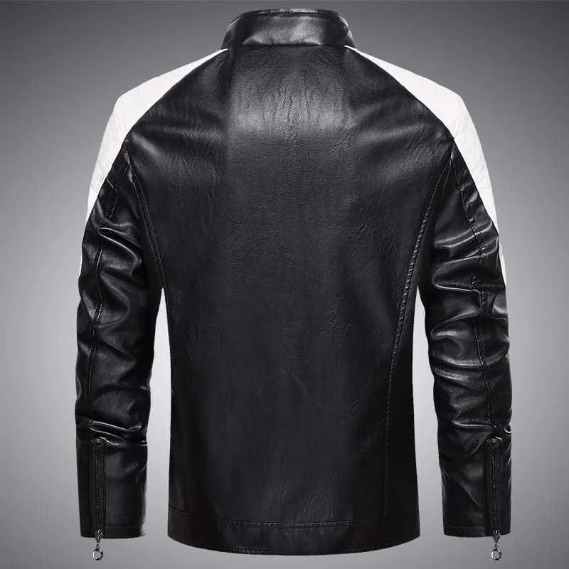 Veste de moto décontractée pour hommes – Noir à la mode, petit col montant, fermeture éclair à manch