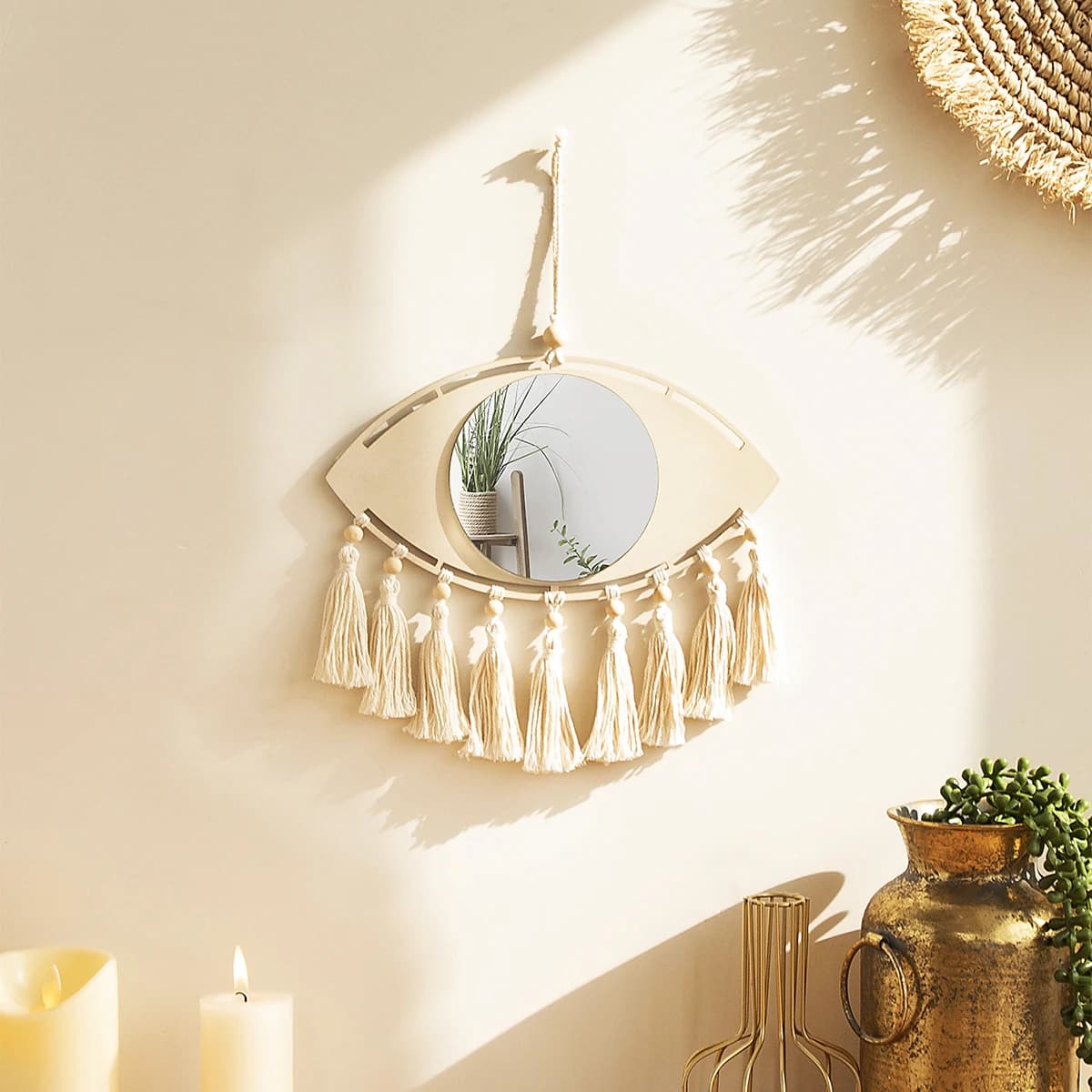 Miroir décoratif en macramé pour les yeux, décoration murale en bois pour la maison, style Boho, mir