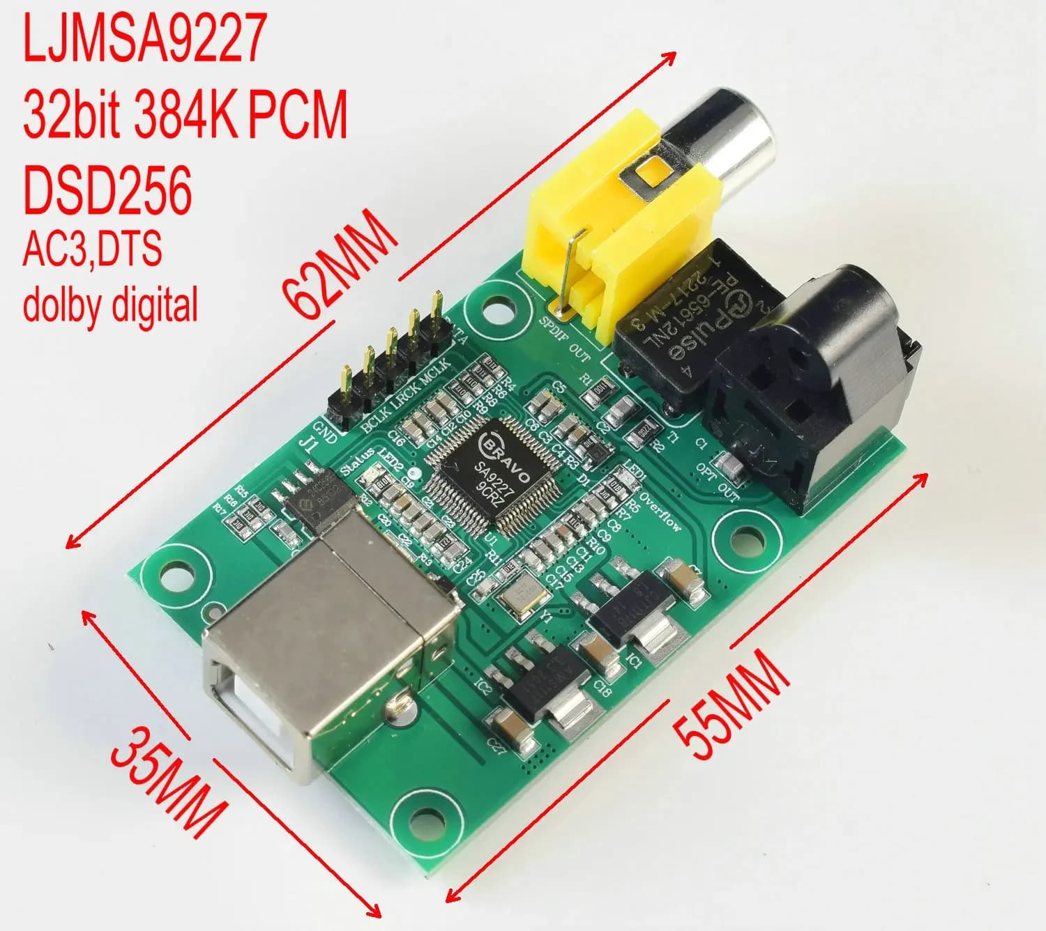 SA9GG-Sortie Source Numérique USB Vers éventuelles DIF Optique I2S.32BIT 384K DSDMatte Suooprt AC3,D