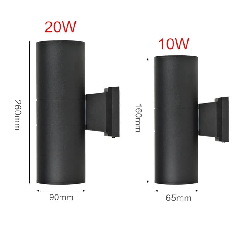 Applique murale d'extérieur étanche IP65, 18W 12W 6W, 65mm 90mm, éclairage vers le haut et vers le b