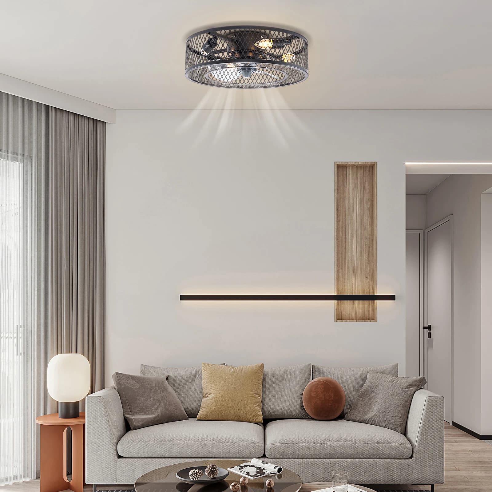 Lampe suspendue en forme d'éventail de 18 pouces, noire, sans source de lumière, E27 * 4, pour salon