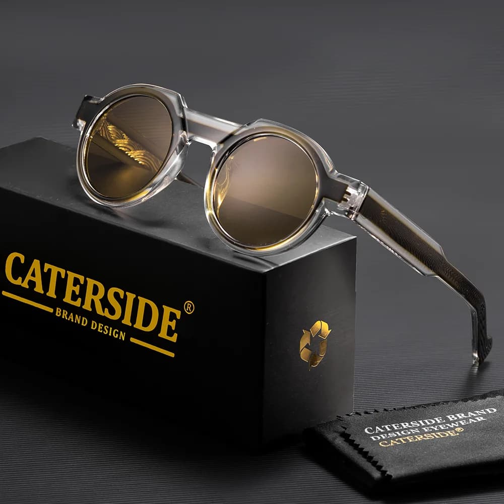 Lunettes de soleil rondes vintage CATERSIDE pour hommes, monture PC, branches avec insert central, m