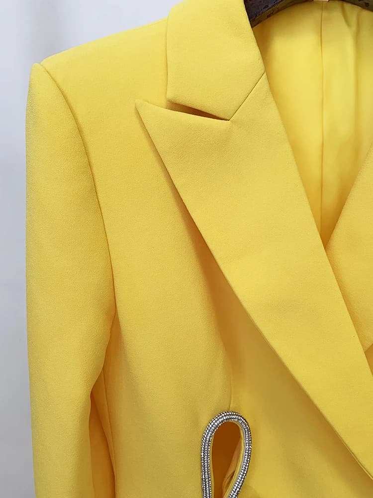 HIGH STREET Nouveauté 2026 Ensemble de costume de créateur pour femme, Blazer à fente orné de diaman