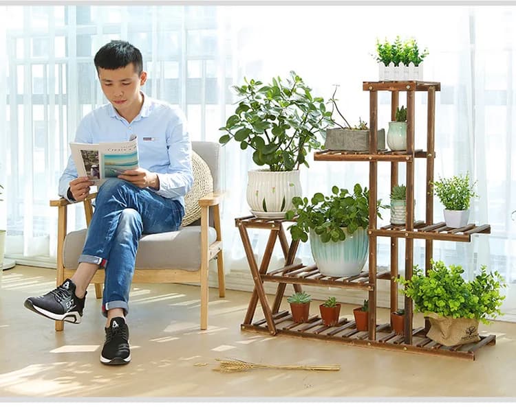 Support de fleurs de balcon en bois massif, support de plantes succulentes pour salon, support de bo