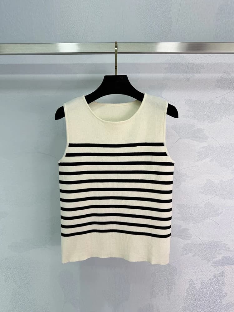 Pulls en laine rayés tricotés pour femme, col rond, sans manches, coupe droite, pour la maison, mode