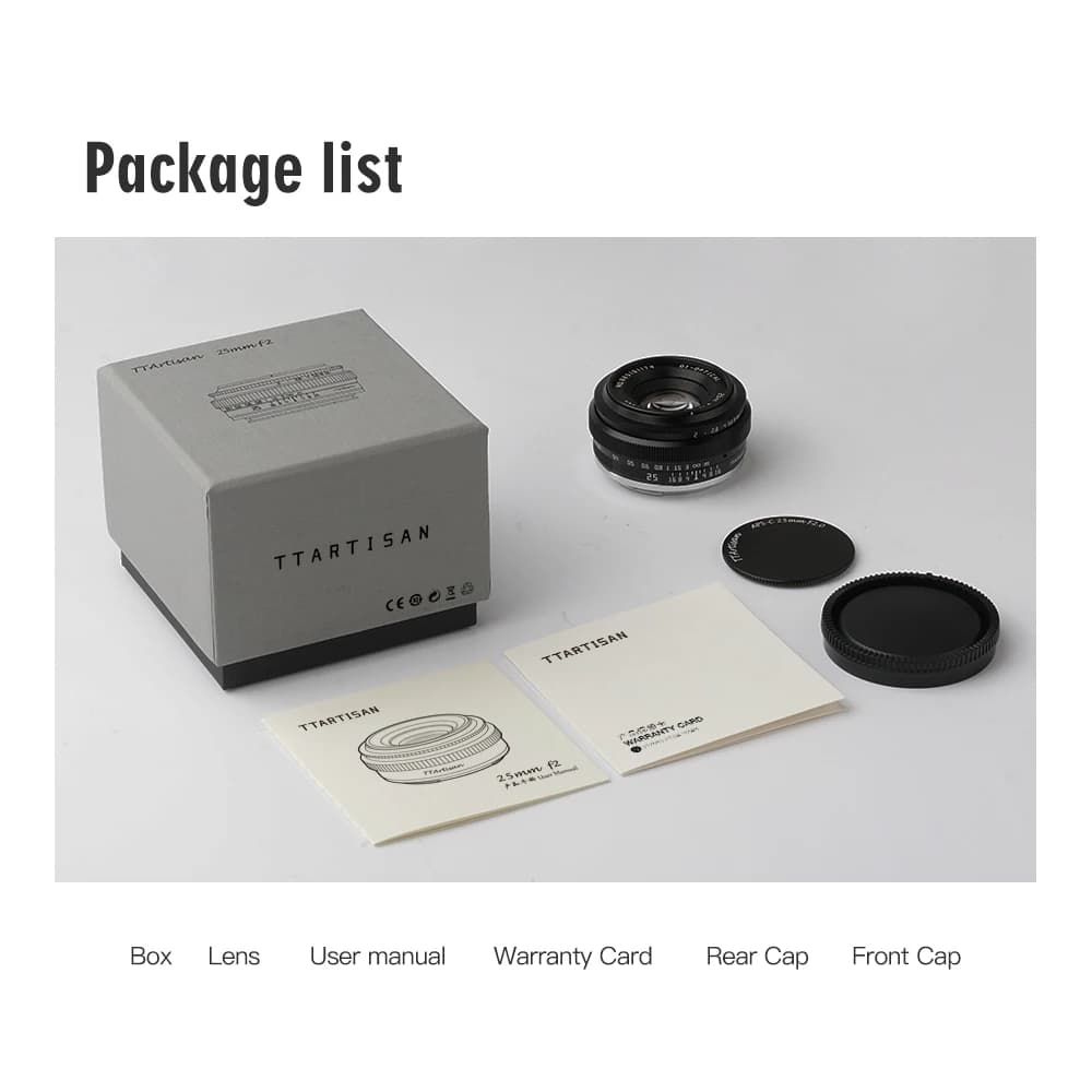 Objectif d'appareil photo TTArtisan 25 mm F2 pour monture Sony E a6400 Fujifilm XA XT4 XT30 Canon M5