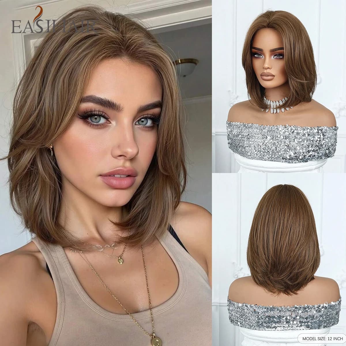 EASIHAIR – perruques synthétiques courtes et lisses pour femmes, perruques naturelles lisses brunes 