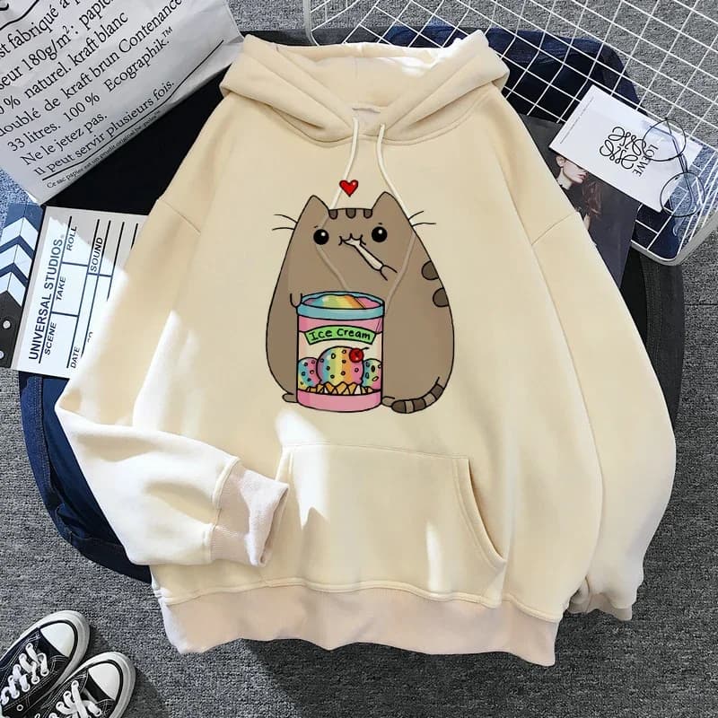2020 drôle le chat à capuche femmes mode Kawaii coréen Harajuku sweat femme 90s dessin animé vêtemen