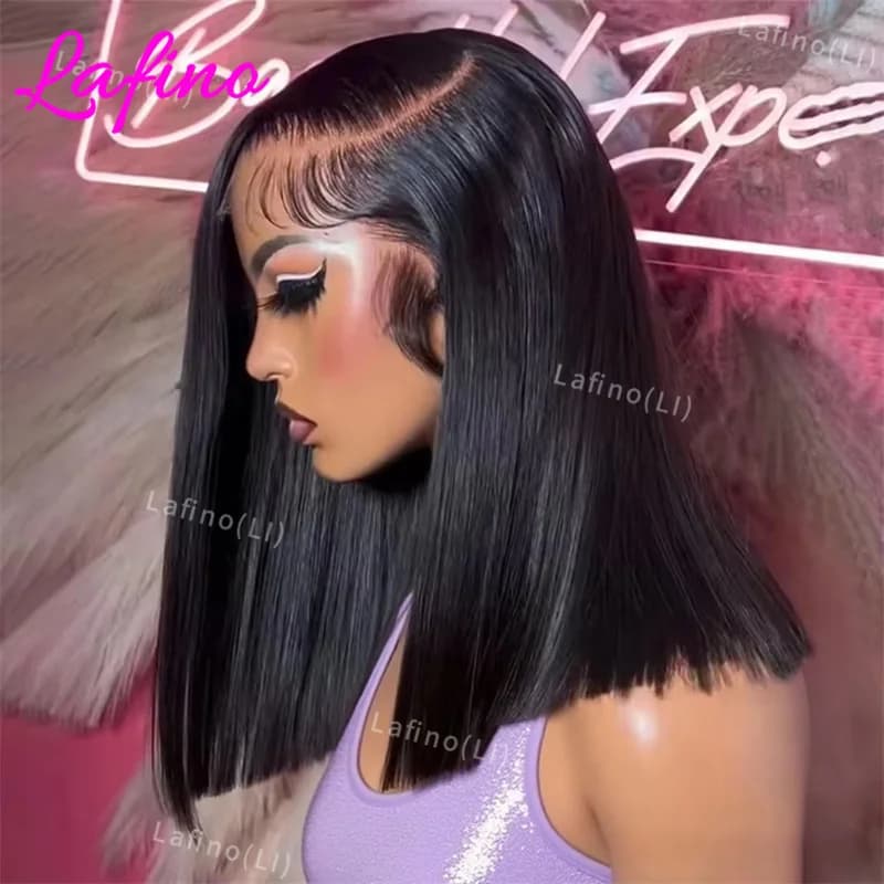 Perruque courte bob 13x6 HD Lace Frontal, lisse comme un bâton, sans colle, pré-coupée, avec closure