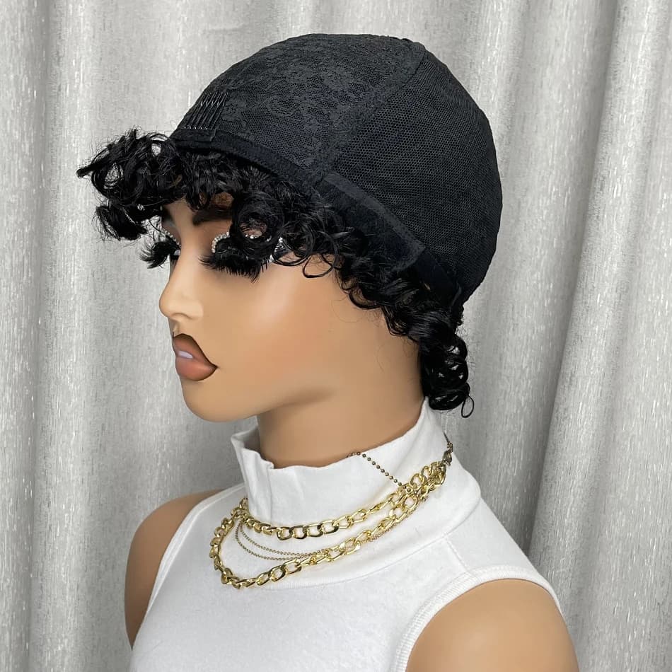 Perruque de cheveux humains crépus bouclés, Bob court avec frange pour femmes noires, faite à la Mac
