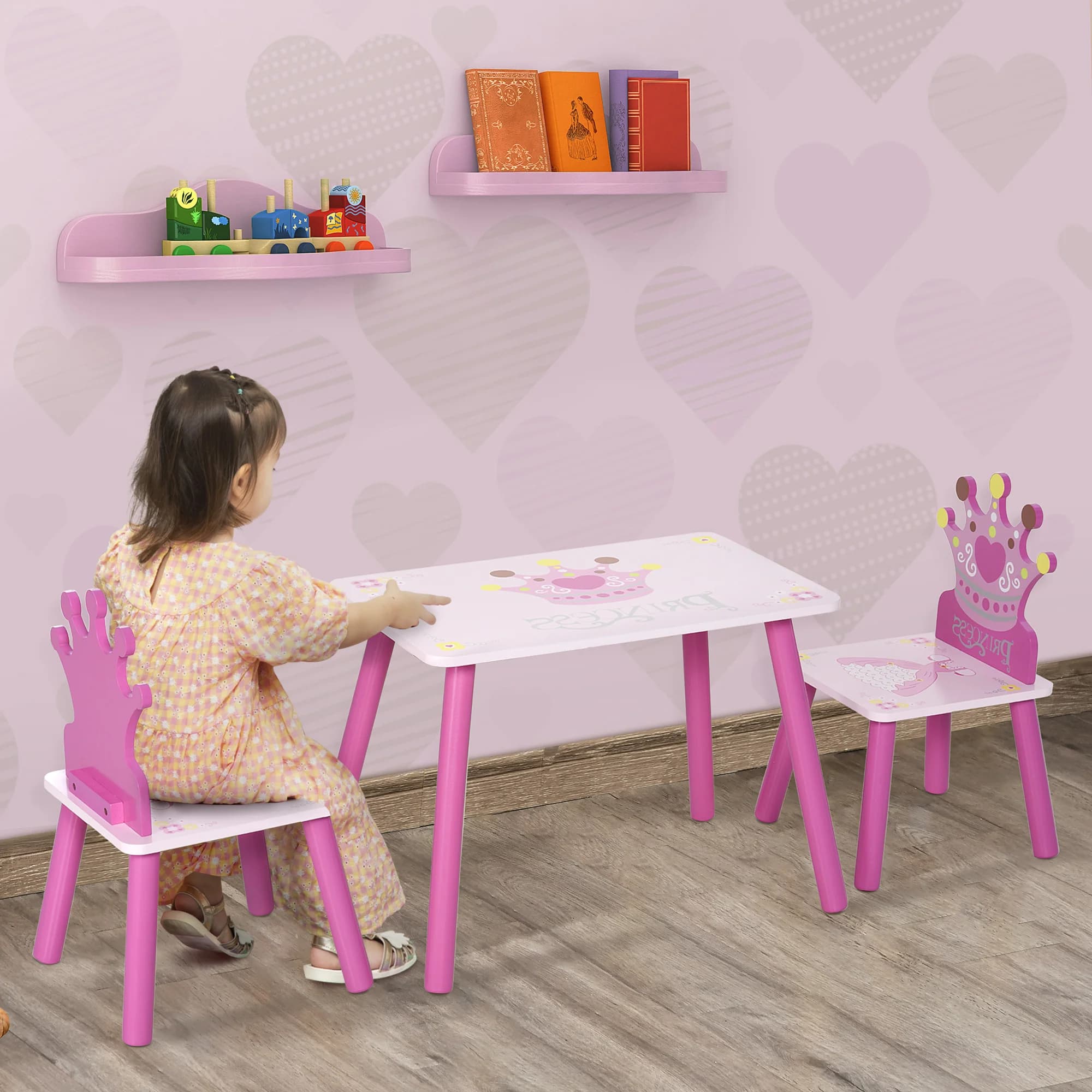 Siège de table en bois pour enfants, collection triple pièces, motif couronne