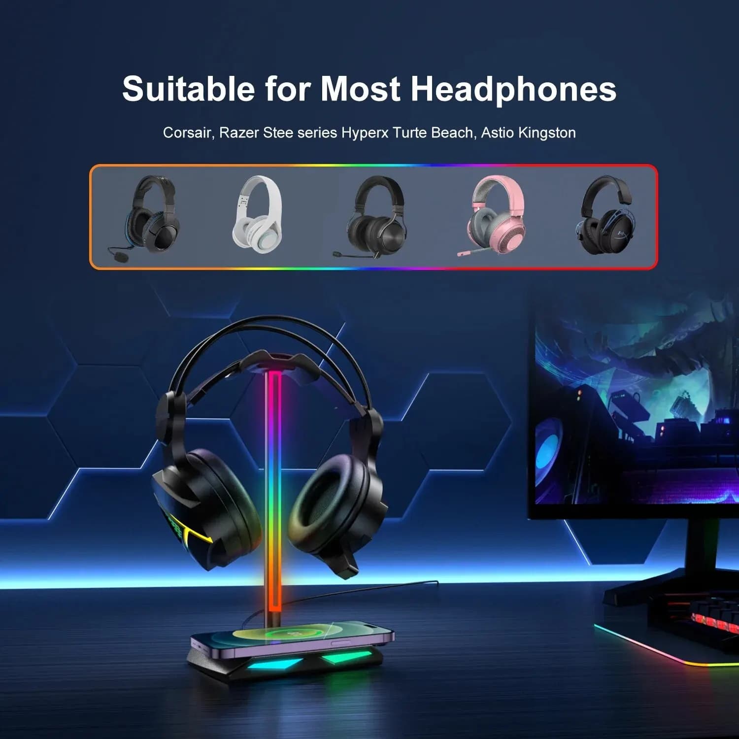 Nouveau Bee Z12 RGB support de casque avec Base de chargeur sans fil support de casque de jeu de bur