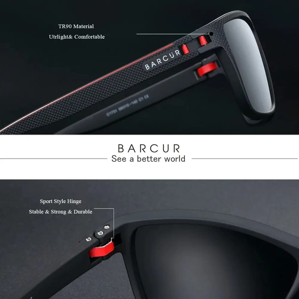 BARCUR Design-Lunettes de soleil polarisées TR90 pour homme et femme, accessoire de sport léger, pro