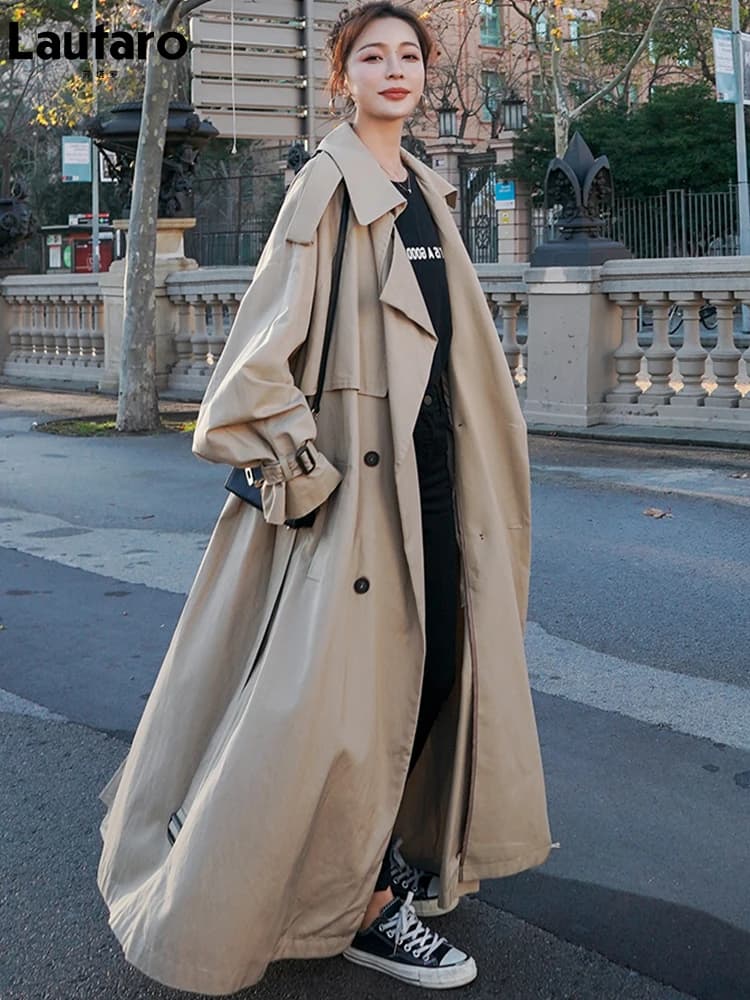 Lautaro-Manteau à double boutonnage avec ceinture pour femme, extra long, fluide, respirant, décontr