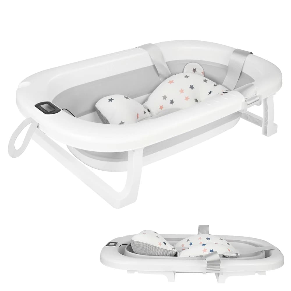 Baignoire pliable pour bébé avec tapis de bain, baignoire pour bébé avec thermomètre intégré, baigno