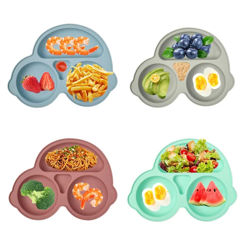 Bébé sûr Silicone assiette à manger aspiration dessin animé enfants plats alimentation enfant en bas
