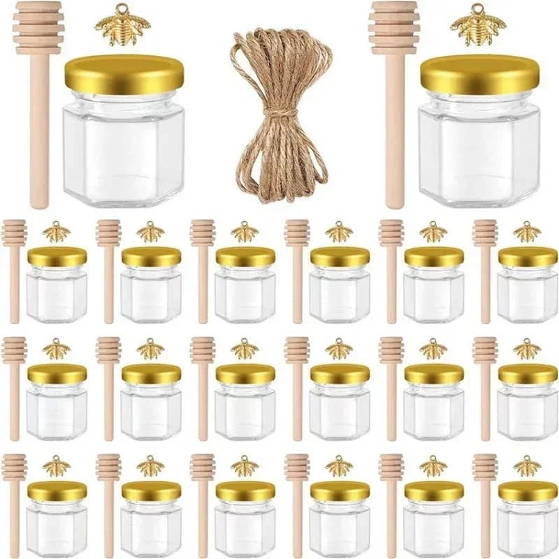 Pot scellé de 1.5Oz, Mini pots à miel hexagonaux en verre avec pendentifs d'abeille, Jûtes, pots à c