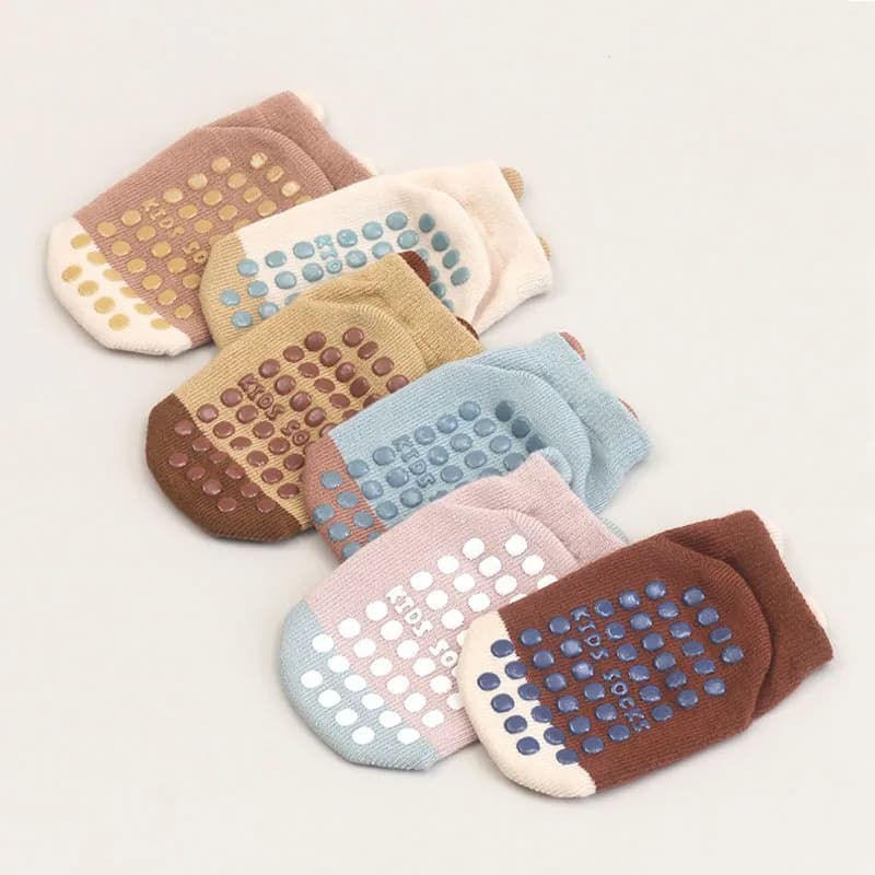 6 paires de chaussettes en coton pour enfants, antidérapantes, pour garçons et filles, mignonnes mot