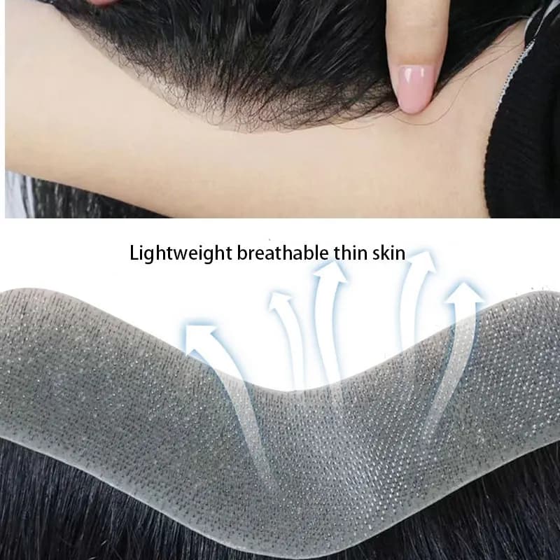 Prothèse capillaire pour hommes en PU à peau fine, système de remplacement capillaire frontal en V, 