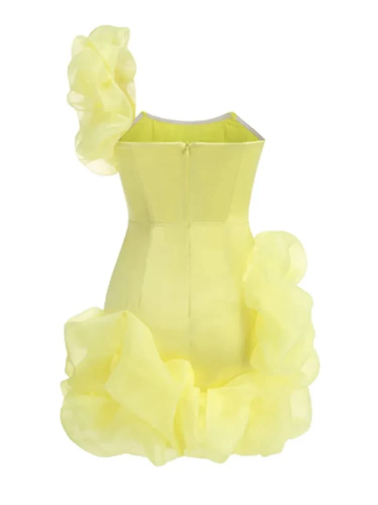 Robe de soirée jaune à volants pour femme, mini batterie, coton, sexy, élégante, club, fête, nouvell