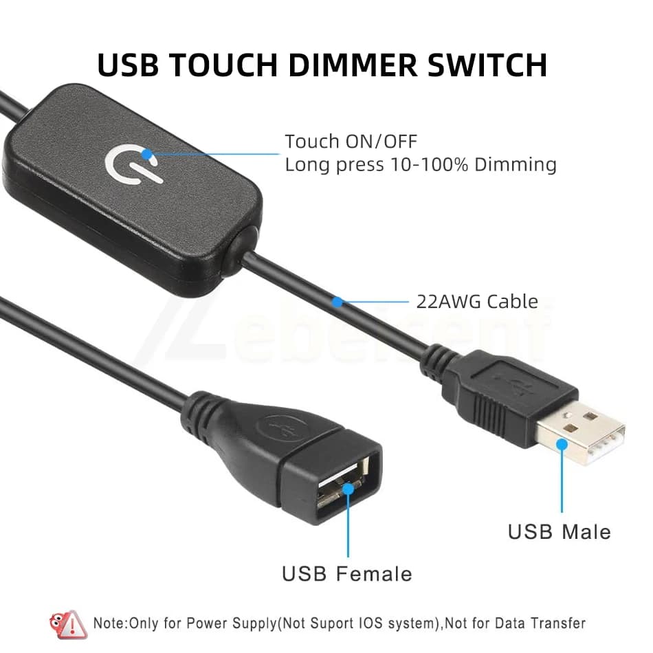 Câble USB mâle à femelle avec interrupteur marche/arrêt, bouton noir et blanc, contrôleur de variate