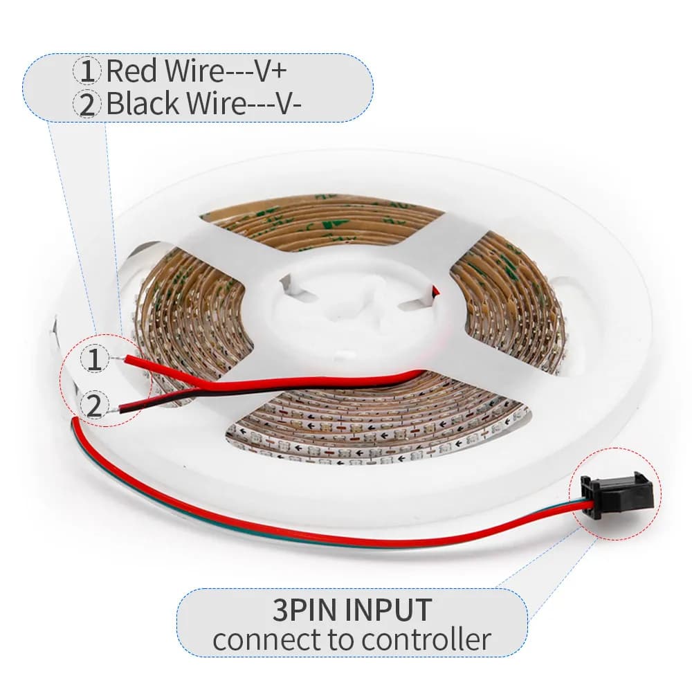 Bande lumineuse LED Ultra étroite 2.7mm WS2812B WS2812 2020 160 diodes/m adressable individuellement