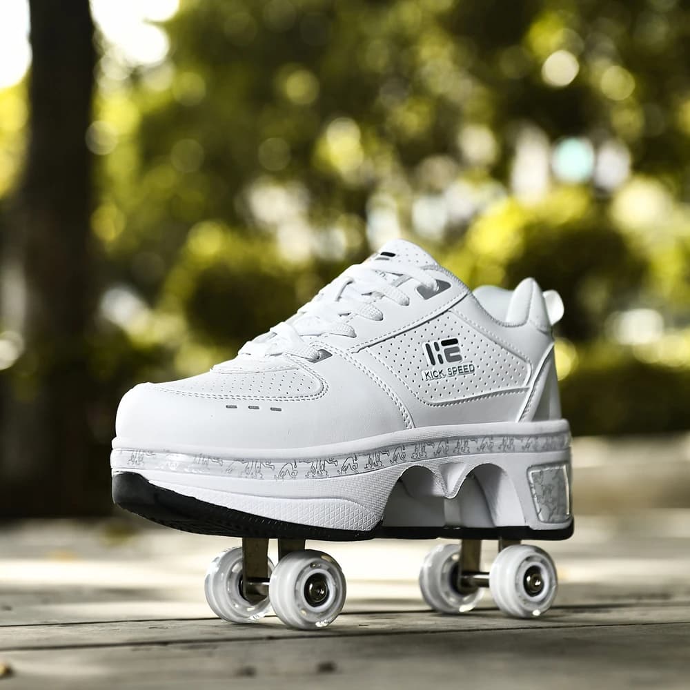 Chaussures de patins à quatre roues unisexes, baskets Parkour décontractées à déformation, patins po