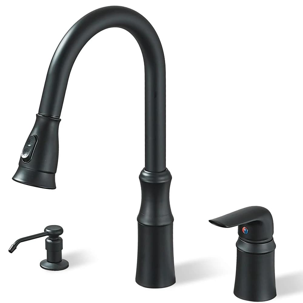 Robinet d'évier de cuisine, robinets de cuisine à 3 trous avec pulvérisateur extractible, robinets d