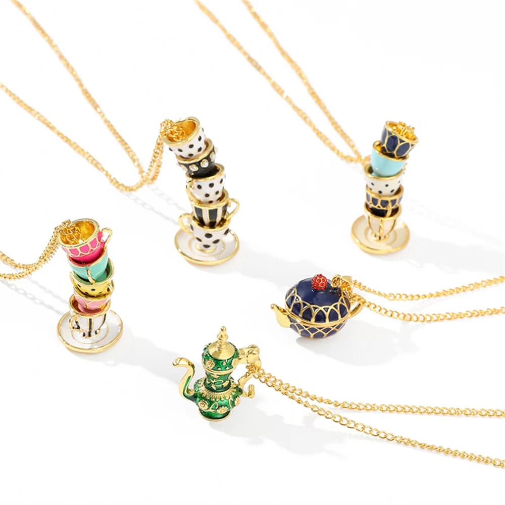 Tasse à thé charmante pull pendentif collier pour femmes plaqué or tour de cou chaîne collier Simple
