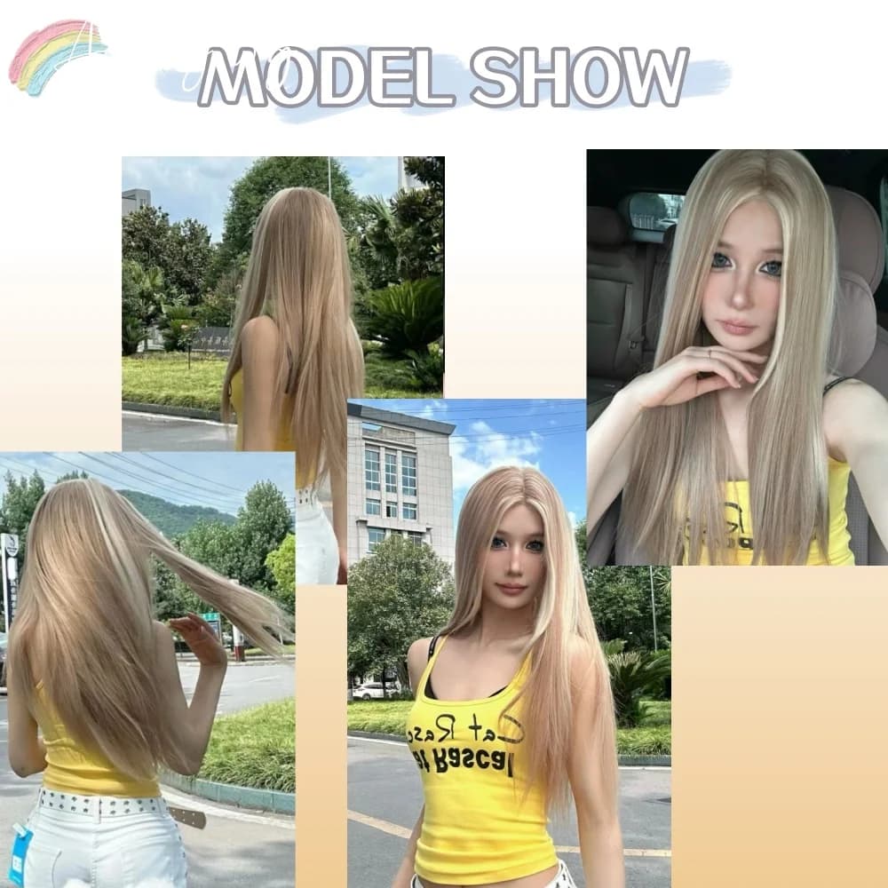 Perruque Blonde pour femmes longue ligne droite Blonde marron perruque asiatique américaine dentelle