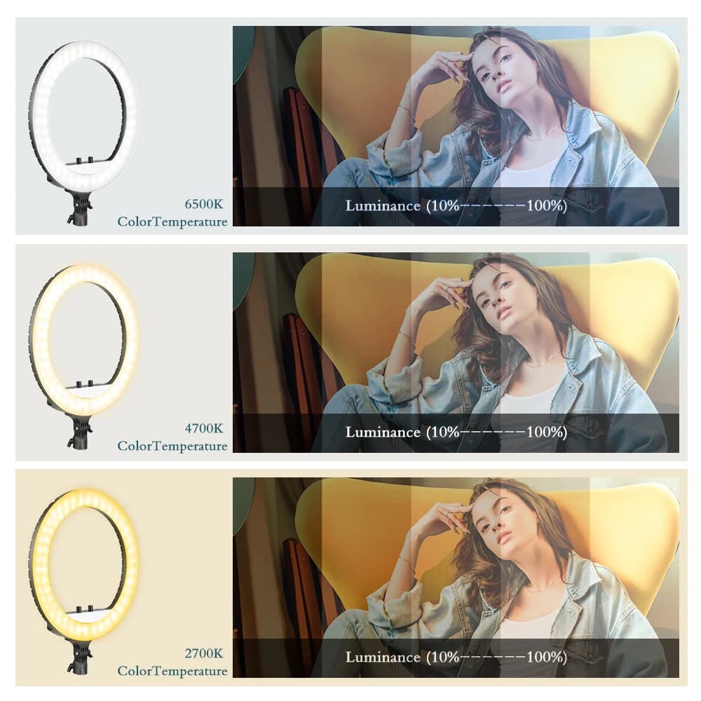 Anneau lumineux LED SH 18 pouces avec trépied et pince pour téléphone, pour éclairage vidéo, selfie,