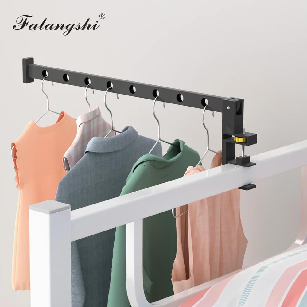 Porte-vêtements noir pliable, cintres muraux, support de séchage, espace en aluminium, Organization 