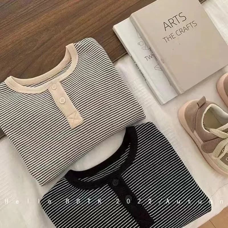 T-shirt rayé coréen à manches longues pour enfants, haut simple pour bébé, chemise chaude pour garço