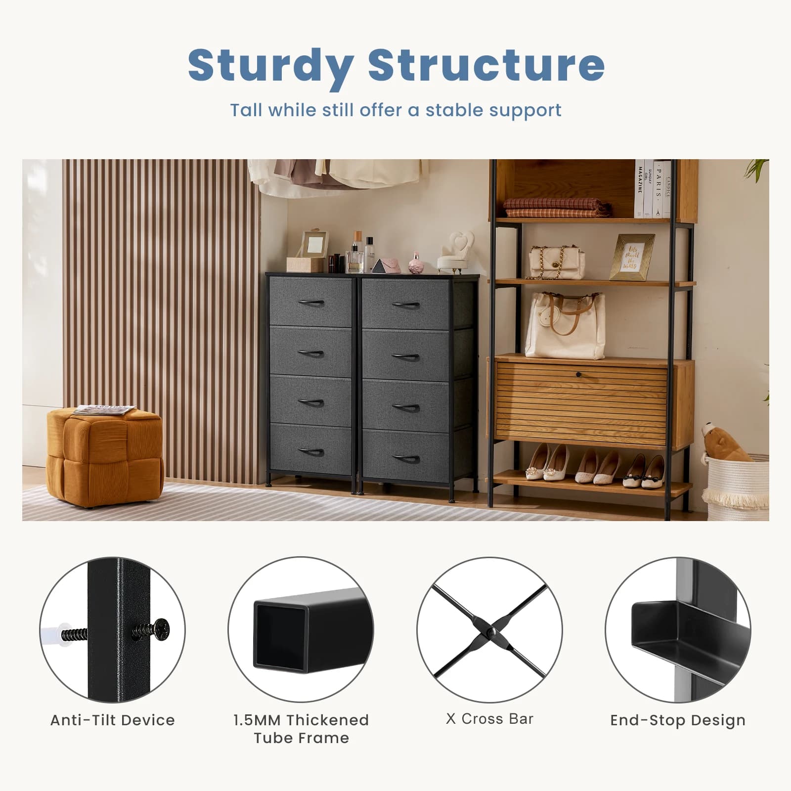 JIAN-Armoire de Rangement pour Vêtements, Commode pour Chambre à Coucher, 4 Tiroirs de Proximité en 