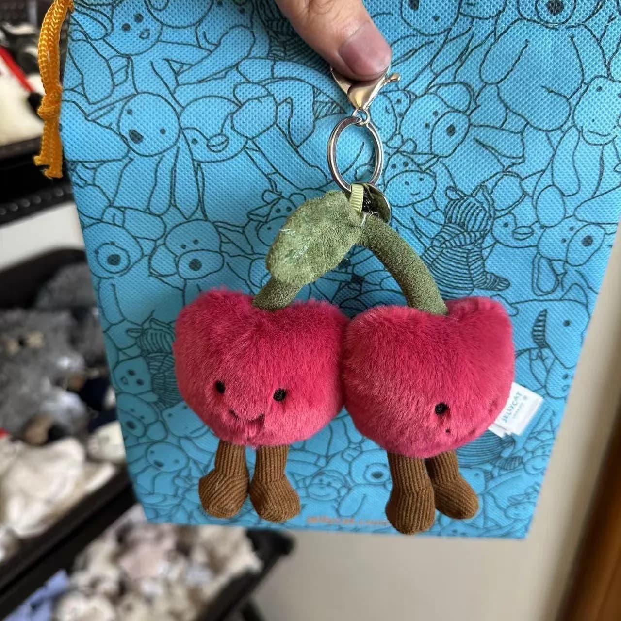 JC Hot tea bag Two tone cotton candy cute girl bag charm plush toy keychain Kawaii plush toy Limited