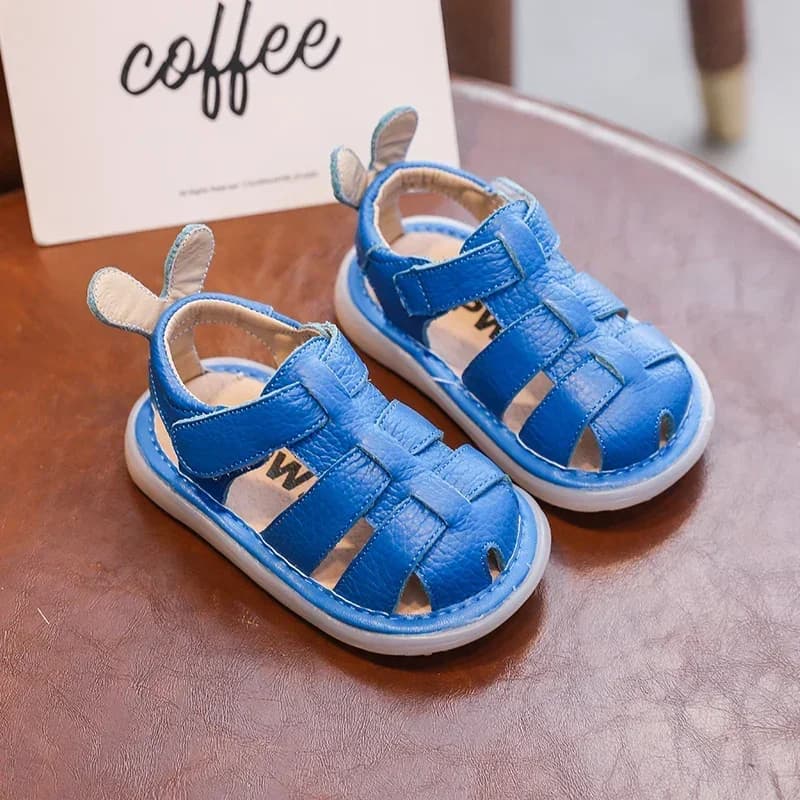 Sandales d'été anti-collision en cuir véritable pour bébé fille et garçon, chaussures de plage soupl