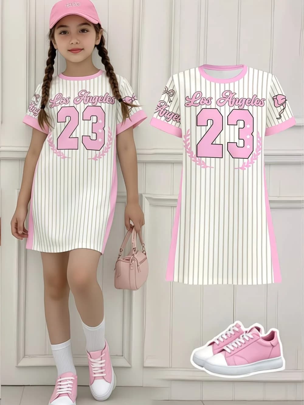 Robe de sport pour filles, imprimé 3D, col rond, manches courtes, robes d'été, style sport baseball,